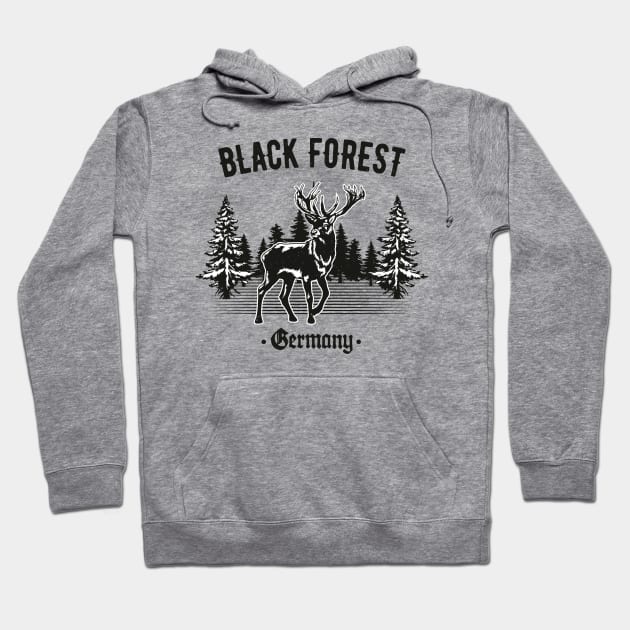 Black Forest Germany Deer with Trees Hoodie by Foxxy Merch